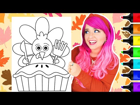 Coloring a Turkey & Pie on Thanksgiving Coloring Page | Ohuhu Art Markers