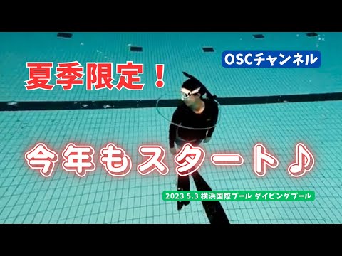 夏季限定！今年もスタートしました！水深５ｍプールでヘッドファースト（ジャックナイフ）の練習をしよう！OSCスキンダイビング講習会（基礎編・応用実践編）の練習風景 in 神奈川・横浜国際プール