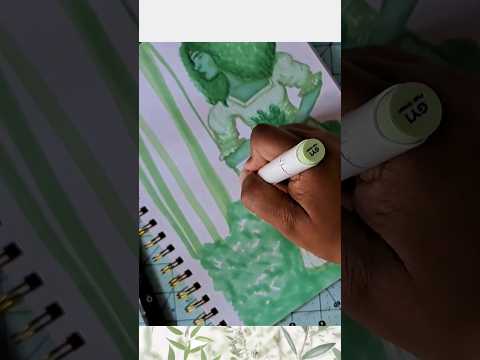 Cottagecore One-Color Challenge #aestheticvideo #drawingvideo #cottagecore #ohuhumarkers #greenart