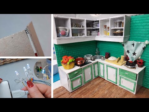 DIY How to make… Paper dollhouse kitchen with lighting. #dollhouse #dollkitchen