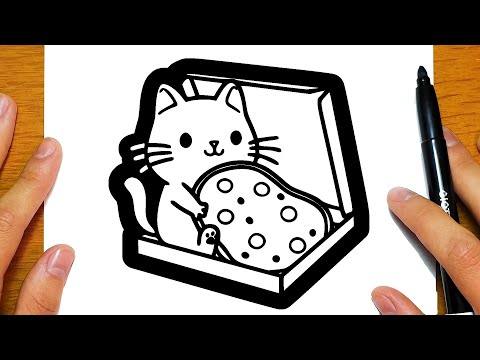 HOW TO DRAW A CUTE CAT WITH A PIZZA | Easy drawings