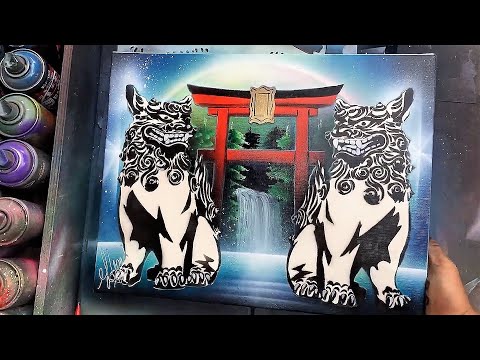 Spray Art: Transforming Two Shisa Dogs from Okinawa into Masterpieces by Spray Art Eden