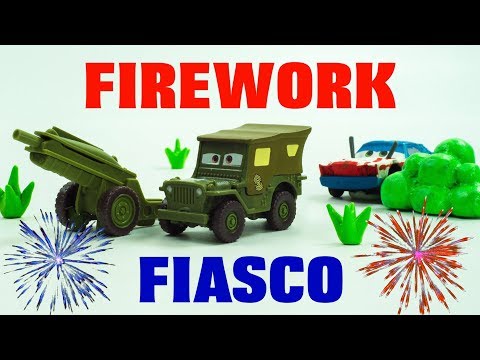 Happy 4th of July Stop-Motion FIREWORKS by Sarge Cartoon Lightning McQueen & Cruz Ramirez Save Cars