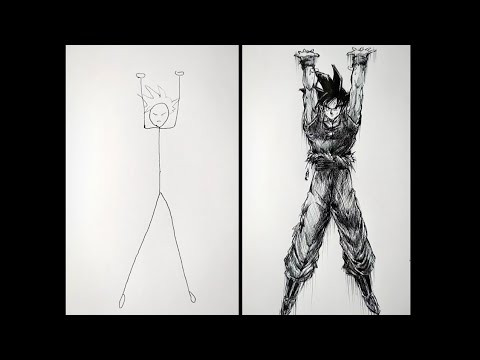 How to Draw Goku Spirit Bomb pose | StickMan drawing | easy drawing