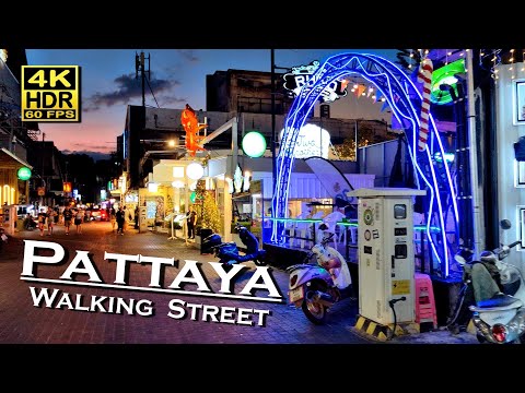 Pattaya Walking Street evening life  4K 60fps HDR ( UHD ) Dolby Atmos 💖 Walking Tour 👀 Thailand 🇹🇭