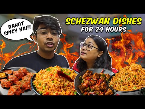 I only ate SCHEZWAN Dishes for 24 HOURS Challenge⏲😋 🌶| Food Challenge