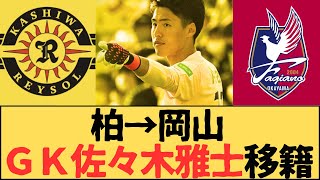 （Jリーグ）柏レイソルからファジアーノ岡山へＧＫ佐々木雅士の期限付き移籍