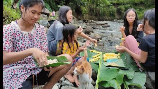 川で洗濯や水浴びしながら芋茹でキャンプ【Cooking Filipina】【日本語字幕】