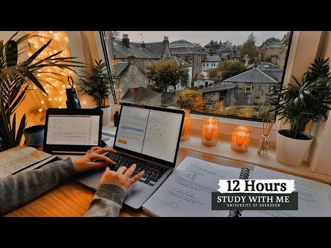 12 HOUR STUDY WITH ME |  Background noise, 10 min Break, No music, Study with Merve