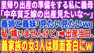 【スカッとする話】里帰り出産する私に義母「中卒貧乏嫁の出産見てみたいなーｗ」義姉と義妹「見たい見たいｗ」私「構いませんが」→私の実家に案内すると義家族の女3人がガクガク震えだし【修羅場】【朗読】