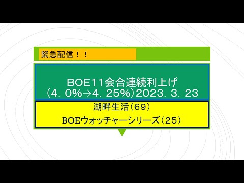 湖畔生活（6９）BOE11会合連続利上げ（４．０％⇒４．２５％）２０２３．３．２３