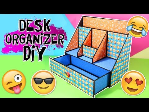 Emoji Desk organizer made from cardboard DIY - Back to school crafts