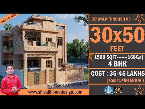 🏡 30*50 House Design 3D | 1500Sqft | 4 BHK | East Face | 9x15 Meters #ShivajiHomeDesign