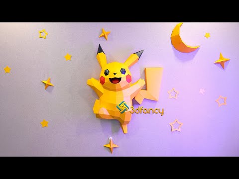 How to make 3D Pikachu Trophy - Making The Wall Pikachu Sculpture | DIY Low Poly PaperCraft