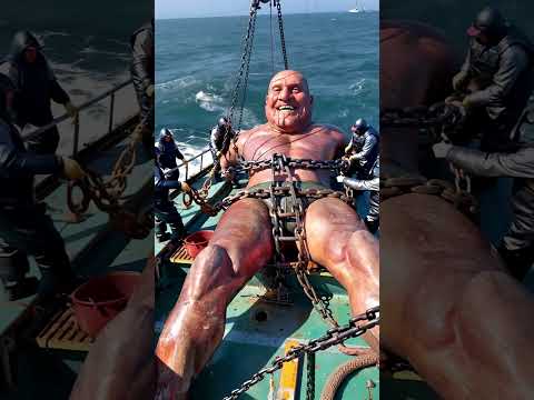 GIANT sea creature caught by fishermen at sea🌊🐟⛓️⛓️