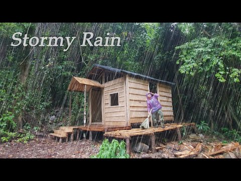 Young man 20 year 3 year in forest Building A Log Cabin,Gardening,Stove, bathroom. Start to finish