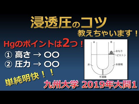 【京大院卒が独自解説】浸透圧の問題で出没する水銀の意味って正確に知ってる？浸透圧をマスターして周りと差をつけよう！！（九州大学2019年大問1）