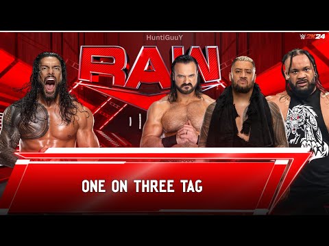 Roman Reigns (OTC) vs Solo Sikoa, Jacob Fatu & Drew McIntyre WWE Raw 1 on 3 Handicap - FULL MATCH