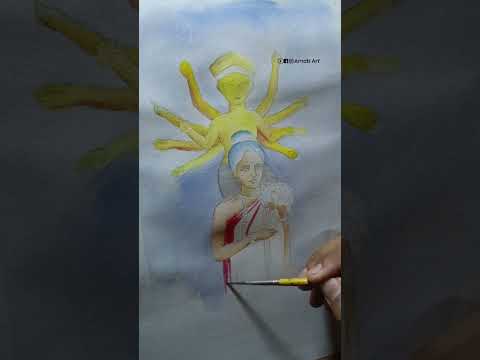 Durga Ma 😍#watercolorpainting  #artshorts #artvideo #durgapuja #ytshorts #explorepage