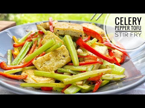 Celery Tofu Pepper stir fry,  healthy easy side dish, full with vitamins and protein. VEGETARIAN