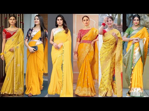 Top Yellow Saree Trends for Haldi Function/Yellow Saree Design for Haldi Ceremony/Trendy Haldi Saree