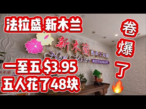 法拉盛，大家好今天又来探店啦，新木兰，一至五，大中小$3.95，太卷了，五人花$48块钱，看吃些什么？ 2024年12月2日