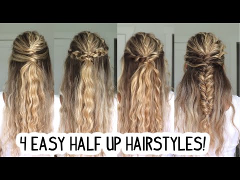 4 EASY HALF UP HALF DOWN HAIRSTYLES FOR BEGINNERS! Trendy Hairstyles | Bridal Hairstyles