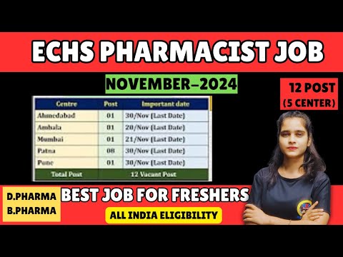 ECHS Pharmacist Jobs 2024 | 12 Vacancies Across 5 Centers | D&B Pharm Eligible | Freshers Apply Now!