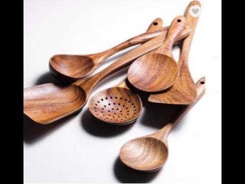 Kitchen Acacia Wood Utensils Set Eco Friendly Cooking Tools Skimmer Spoon