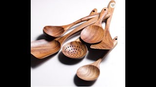 Kitchen Acacia Wood Utensils Set Eco Friendly Cooking Tools Skimmer Spoon