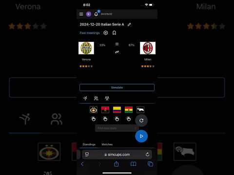 Verona vs Milan quick result simulation. Italian Serie A 2024-12-20.