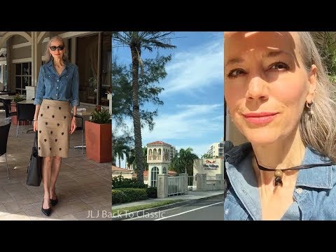 Vlog: Denim Shirt, Pencil Skirt; Lunch Village Venetian Bay, Naples FL / Classic Style Over 40, 50