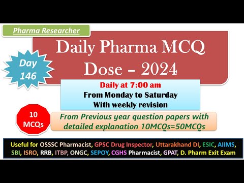 Day 146 Daily Pharma MCQ Dose Series 2024 II 10 MCQs II #exitexam #pharmacist #druginspector #dsssb