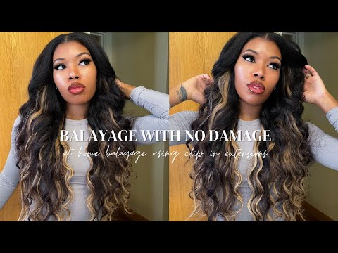 AT HOME BALAYAGE NO DAMAGE | CLIP IN EXTENSIONS | CURLS QUEEN