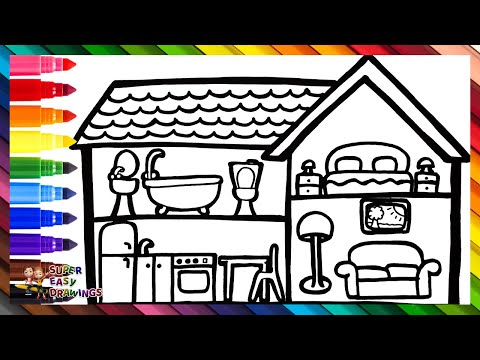 How To Draw A House 🏡 Draw And Color A House With Rooms 🏠🛏️🛋️ Drawings For Kids