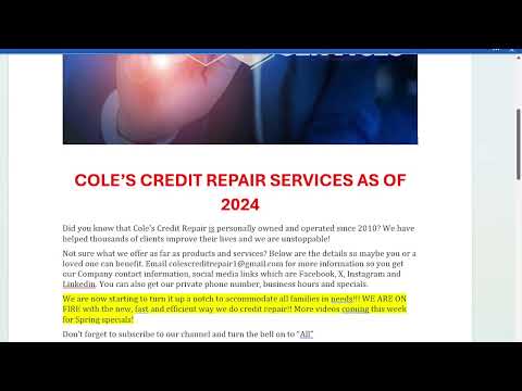 COLE'S CREDIT REPAIR'S NEW MENU OF PRODUCTS AND SERVICES WE BEAT ALL COMPETITION!