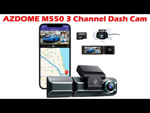 AZDOME M550 3 Channel Dash Cam, Front Inside Rear Three Way Car Dash Camera, 4K+1080P Dual Channel