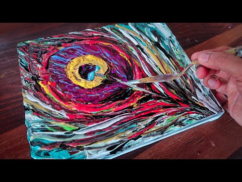 Peacock feather Palette Knife Painting Demo Textured 🦚