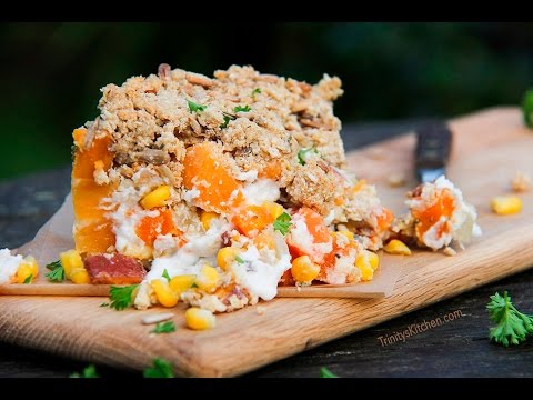 Golden Veggie Crumble Pie with Creamy Coconut Sauce (Vegan & Gluten-free)