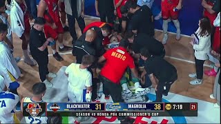 Calvin Abueva STRETCHERED OUT OF THE COURT | PBA Season 49 Commissioner’s Cup