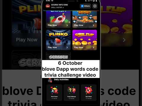 6 October blove dapp trivia challenge | BLove Dapp words guess combo