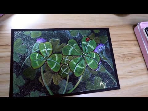 Lucky four leaf clover painted on black watercolor paper. #watercolorpainting  #stpatricksday