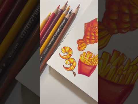 short art vlog - color with me, cute/easy food art, using colored pencil (prismacolor)