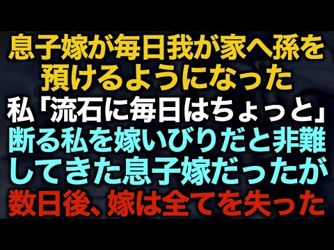 【スカッとする話】息子嫁が毎日我が家へ孫を預けるようになった…私「流石に毎日はちょっと」断る私を嫁いびりだと非難してきた息子嫁だったが…数日後、嫁は全てを失った【修羅場】