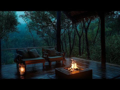 Rainy Porch In The Woods - Thunderstorm, Rain and Fire Sound to Help Calm Mind, Deep Sleep, Relax