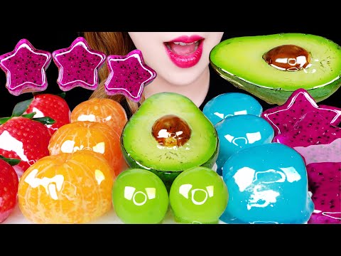 ASMR RAINBOW TANGHULU CANDIED FRUIT (AVOCADO, STRAWBERRY, RED DRAGON FRUIT) EATING SOUNDS MUKBANG 먹방