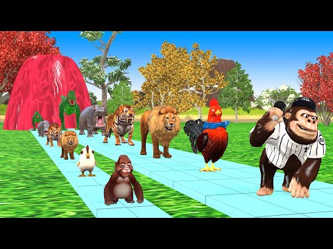 Paint & Animals Cow,Gorilla,Elephant,Lion,Tiger,Dinosaur, Fountain Crossing Transformation Cartoon