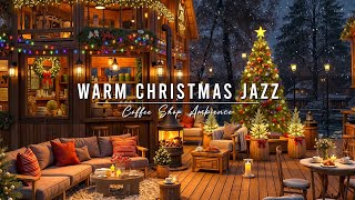 Christmas Porch Ambience 🎄 Warm Christmas Jazz Music with Crackling Fireplace for Relax, Good Mood