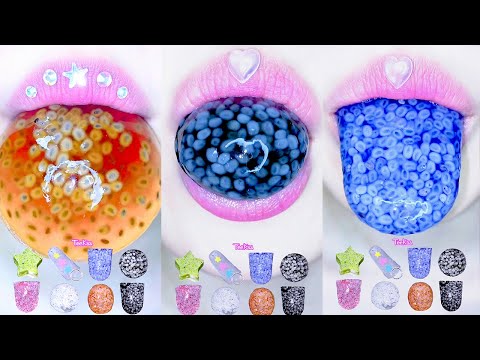 ASMR FROG EGG JELLY SEED TONGUE PUDDING MUKBANG 치아씨드 젤리 개구리알 푸딩 혓바닥 먹방