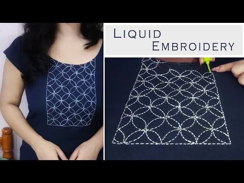 Liquid Embroidery Design on plane Kurti